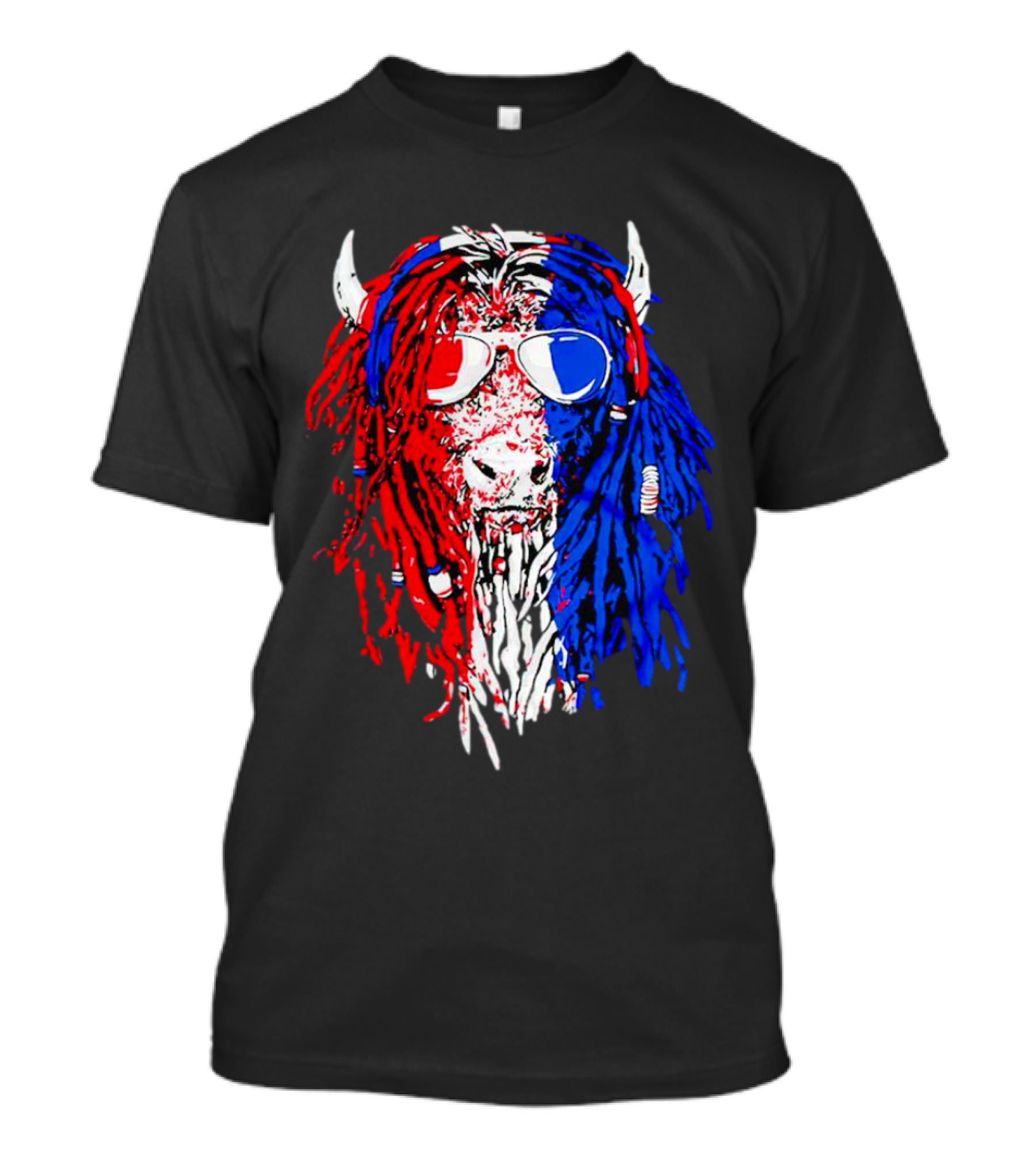 Buffalo Soldier Rasta Red Blue Bison Sunglasses Dreadlocks T-Shirt