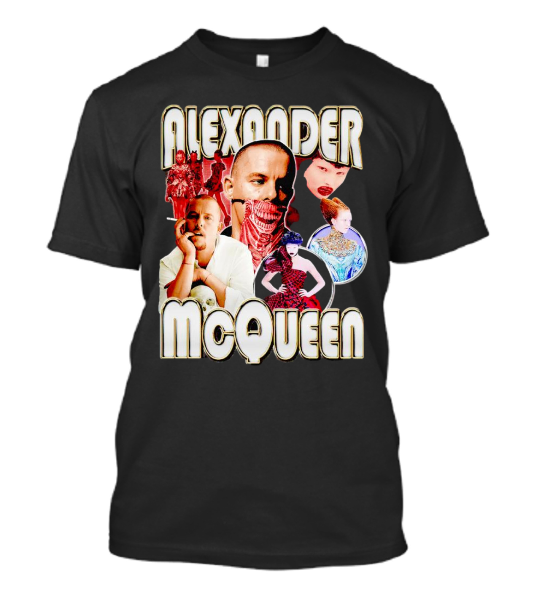 Alexander McQueen Fashion Iconography And Portrait Collage T-Shirt