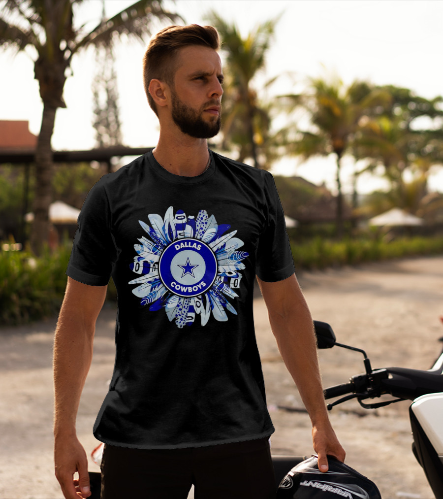 Dallas Cowboys Star Logo With Blue And White Feather Circle T-Shirt