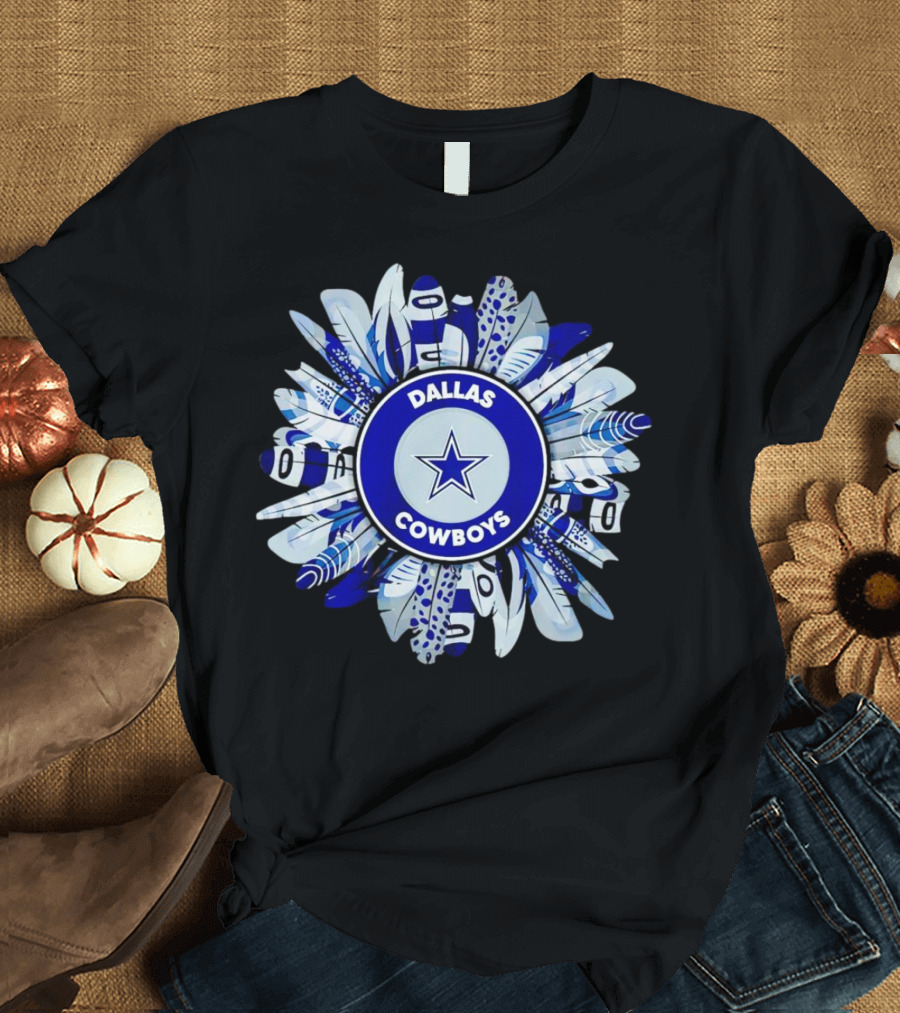 Dallas Cowboys Star Logo With Blue And White Feather Circle T-Shirt
