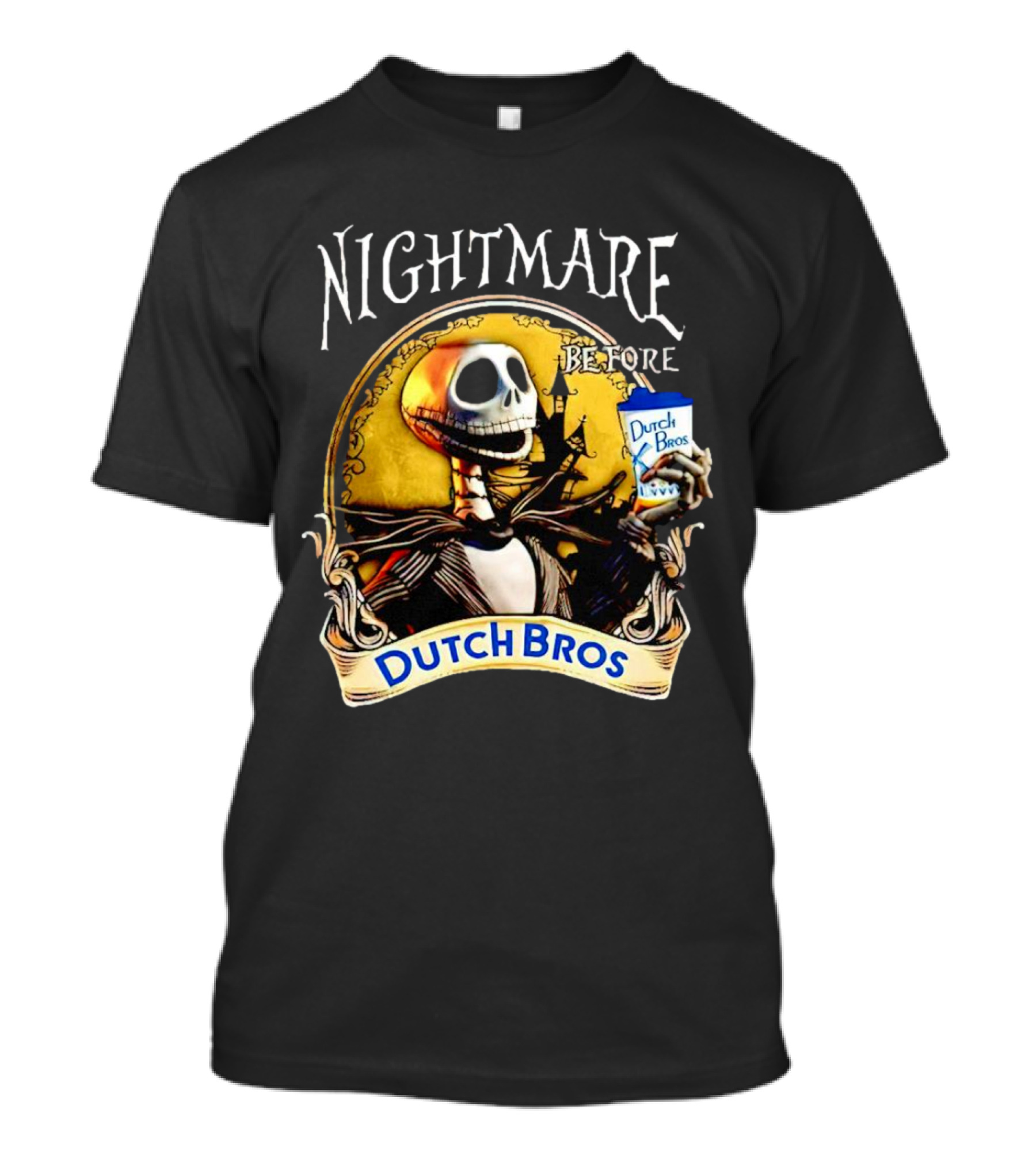 Nightmare Before Dutch Bros Coffee Skeleton Holding Cup T-Shirt
