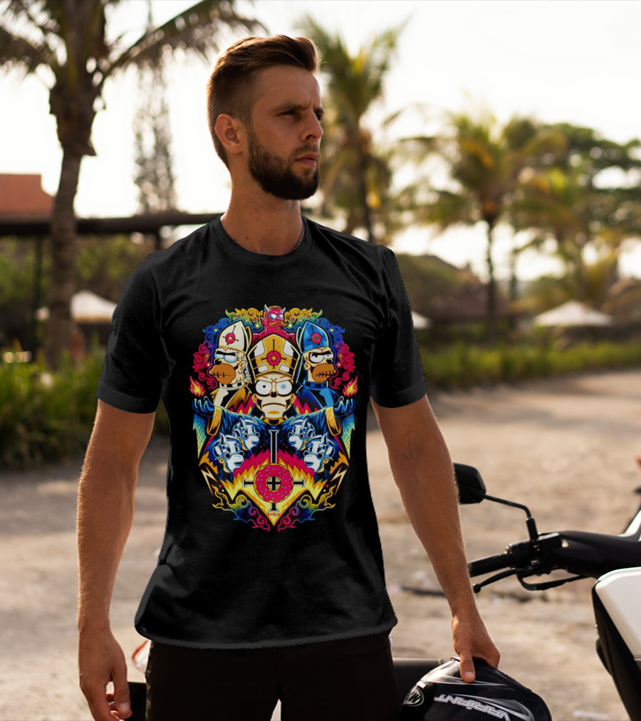 The Simpsons Papa Caramba Homer Papal Trio Psychedelic T-Shirt