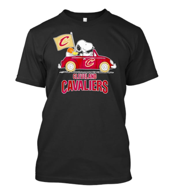 Cleveland Cavaliers Snoopy Driving Car With Basketball And Flag T-Shirt
