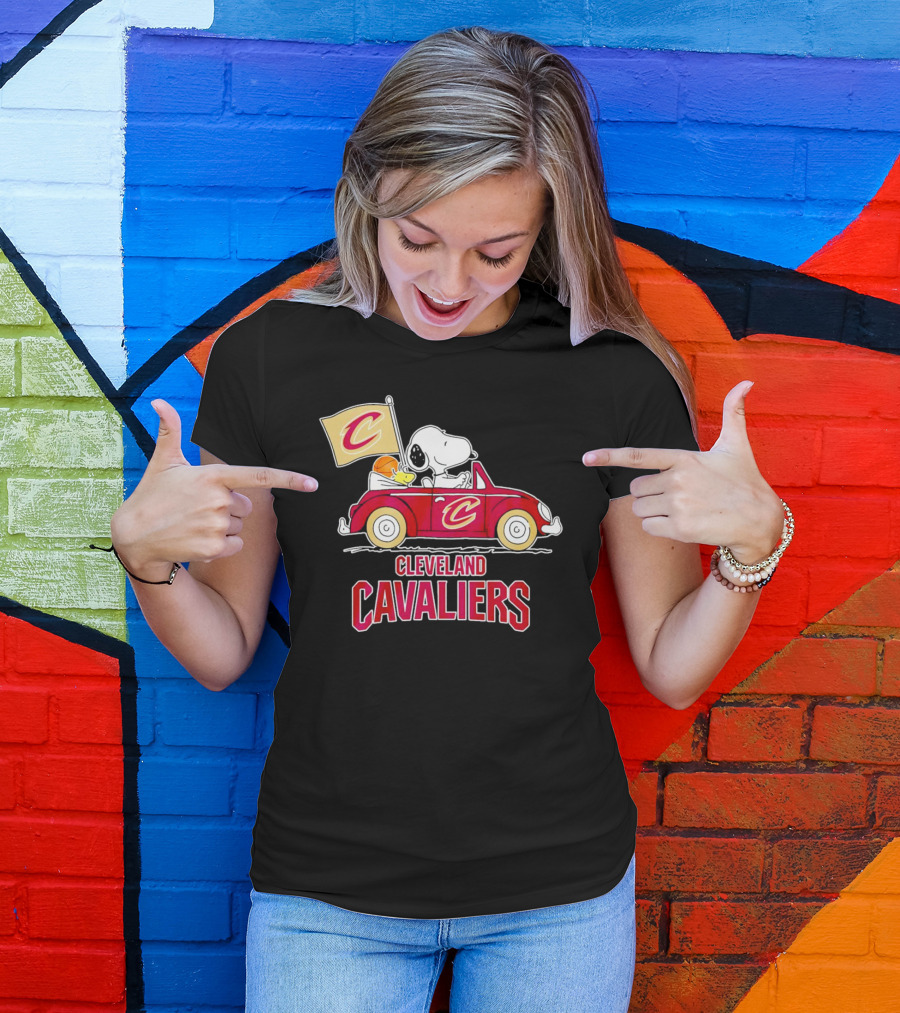 Cleveland Cavaliers Snoopy Driving Car With Basketball And Flag T-Shirt