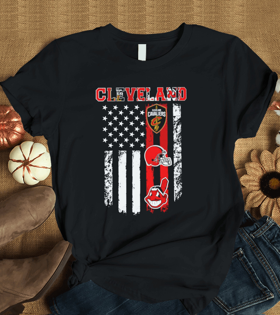 Cleveland Cavaliers Browns Guardians American Flag T-Shirt