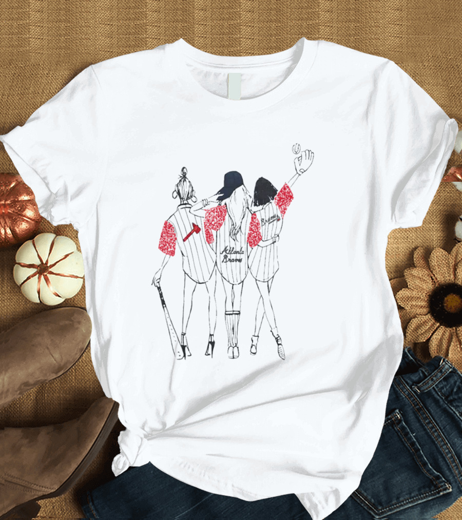Atlanta Braves Three Girls Baseball Team Supporters T-Shirt