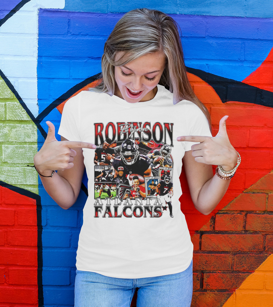 Bijan Robinson Atlanta Falcons Collage With Falcons Logo And Player Images T-Shirt
