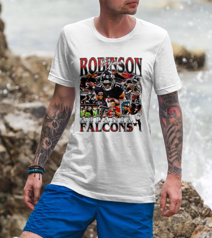 Bijan Robinson Atlanta Falcons Collage With Falcons Logo And Player Images T-Shirt