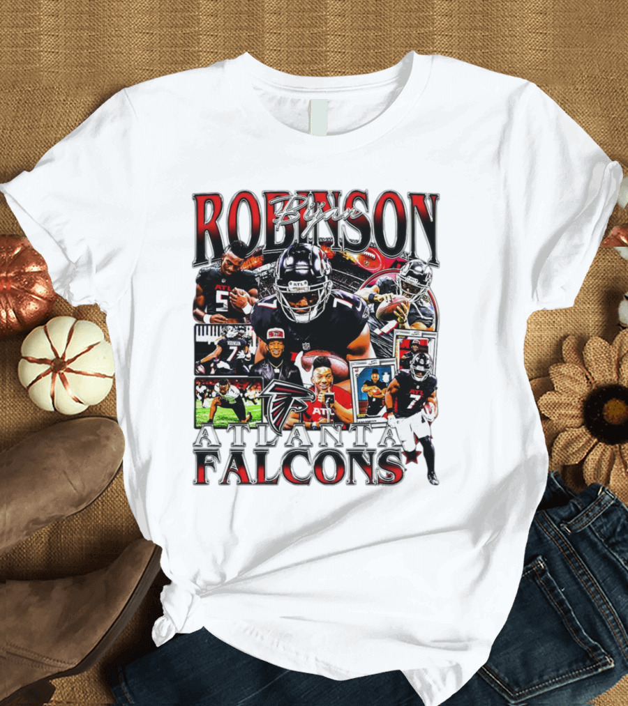 Bijan Robinson Atlanta Falcons Collage With Falcons Logo And Player Images T-Shirt