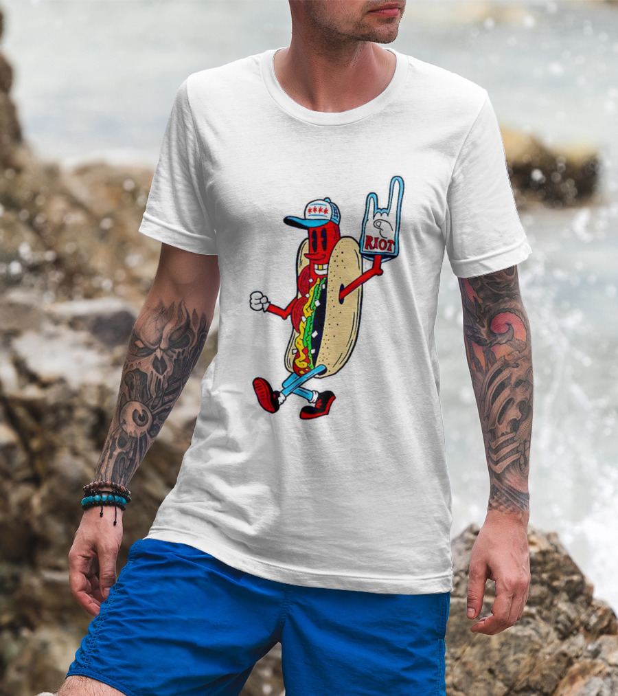 Hotdog Riot Fest Rock On Sausage Icon With Foam Hand T-Shirt