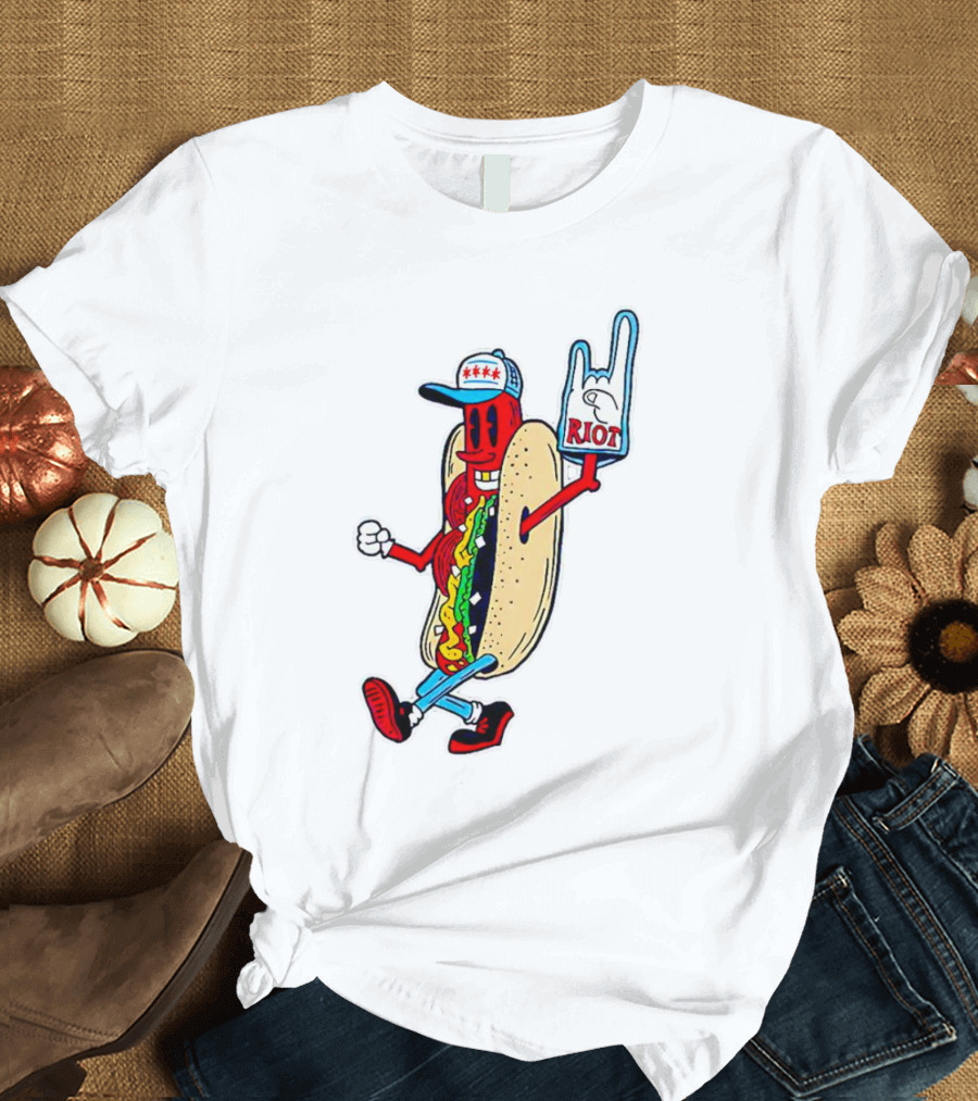 Hotdog Riot Fest Rock On Sausage Icon With Foam Hand T-Shirt