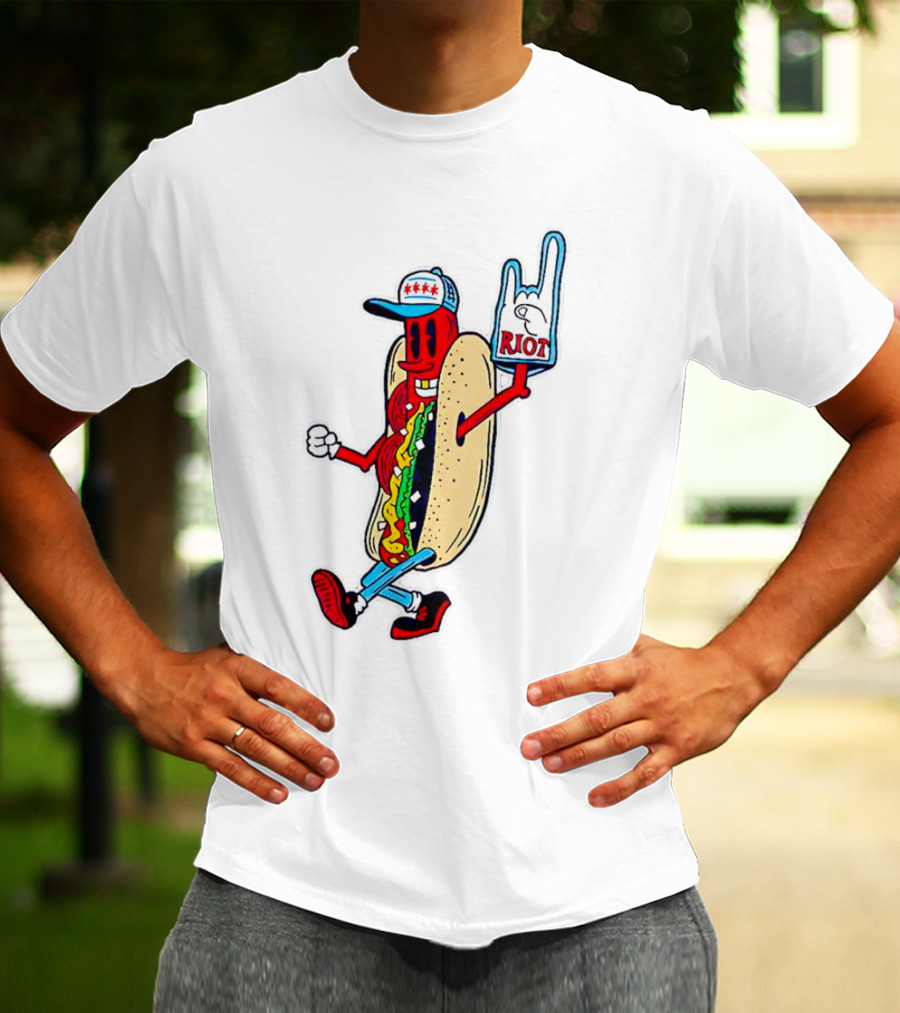 Hotdog Riot Fest Rock On Sausage Icon With Foam Hand T-Shirt
