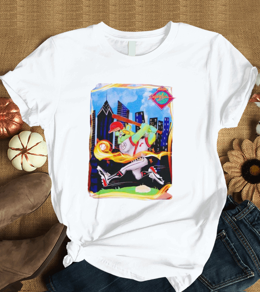 King Saladeen Baseball Caricature With Philadelphia Skyline And Color Splash T-Shirt