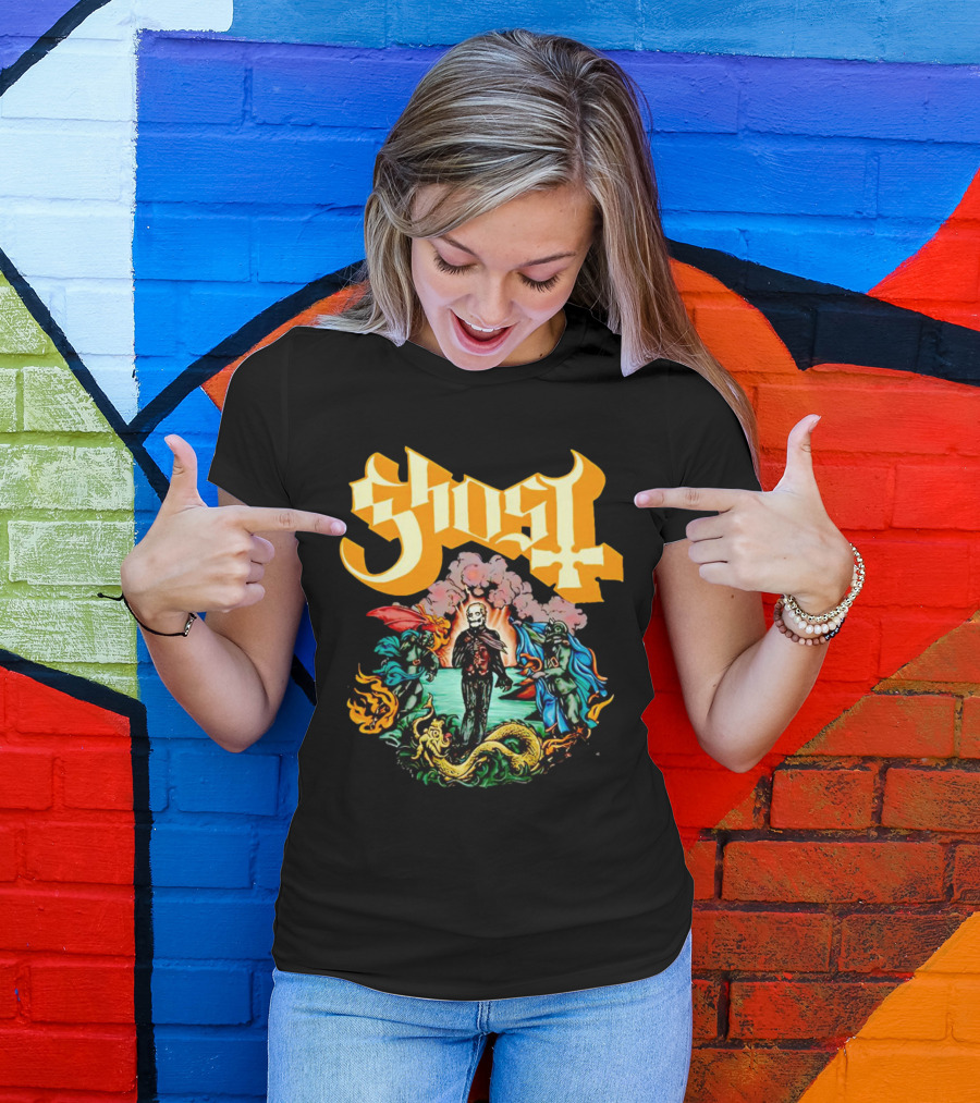 Ghost Skeleton Surrounded By Demons Artwork Halloween T-Shirt