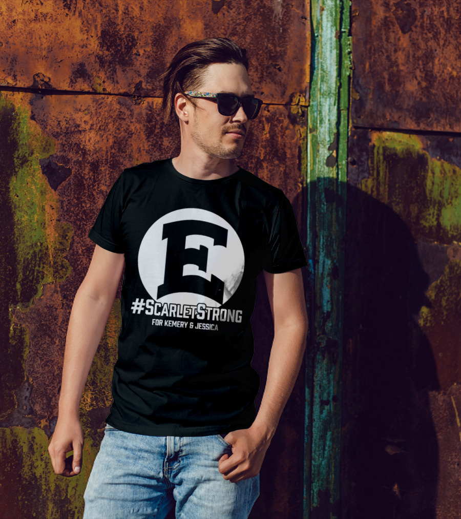 ScarletStrong For Kemery And Jessica Bold E Logo Emblem T-Shirt