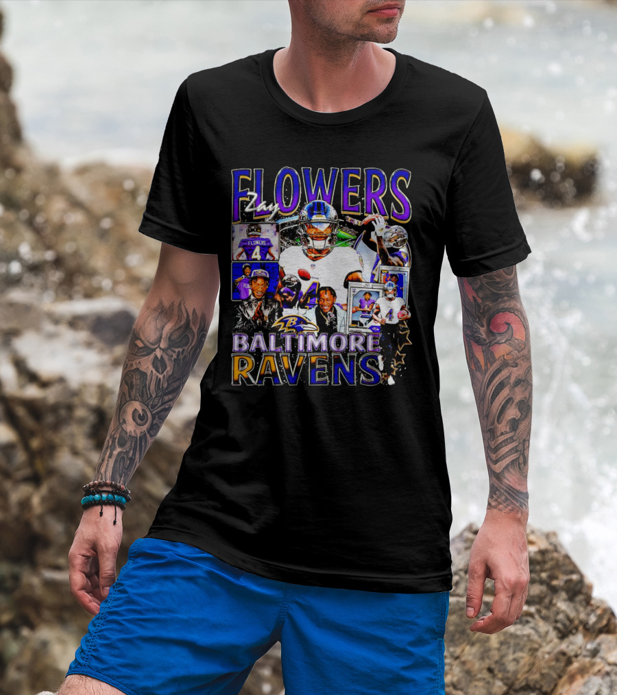 Zay Flowers Baltimore Ravens NFL Football Stars Collage T-Shirt