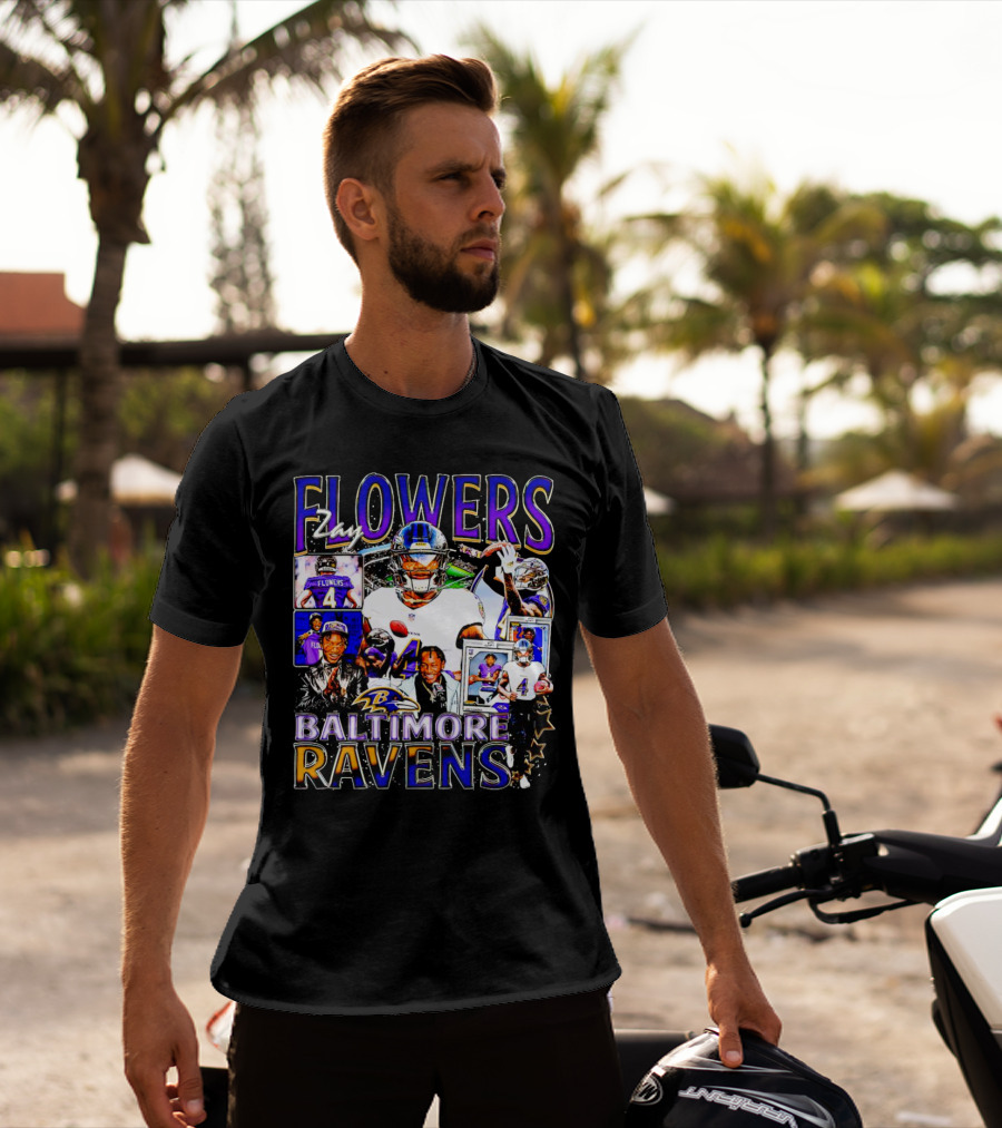 Zay Flowers Baltimore Ravens NFL Football Stars Collage T-Shirt