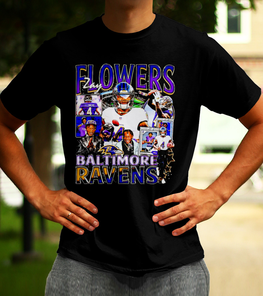 Zay Flowers Baltimore Ravens NFL Football Stars Collage T-Shirt