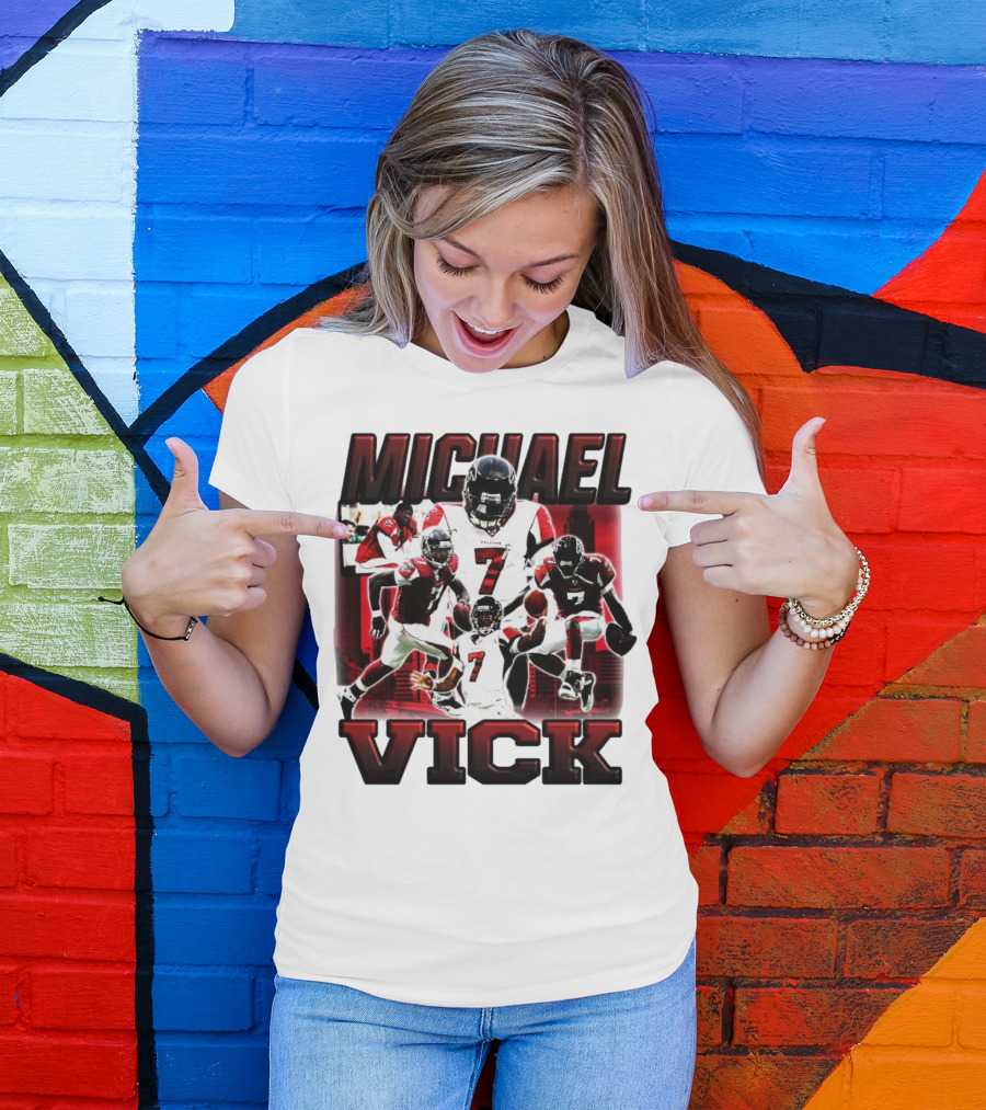 Michael Vick Atlanta Falcons Football Number 7 Quarterback Action Collage T-Shirt