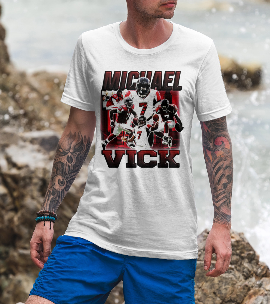 Michael Vick Atlanta Falcons Football Number 7 Quarterback Action Collage T-Shirt