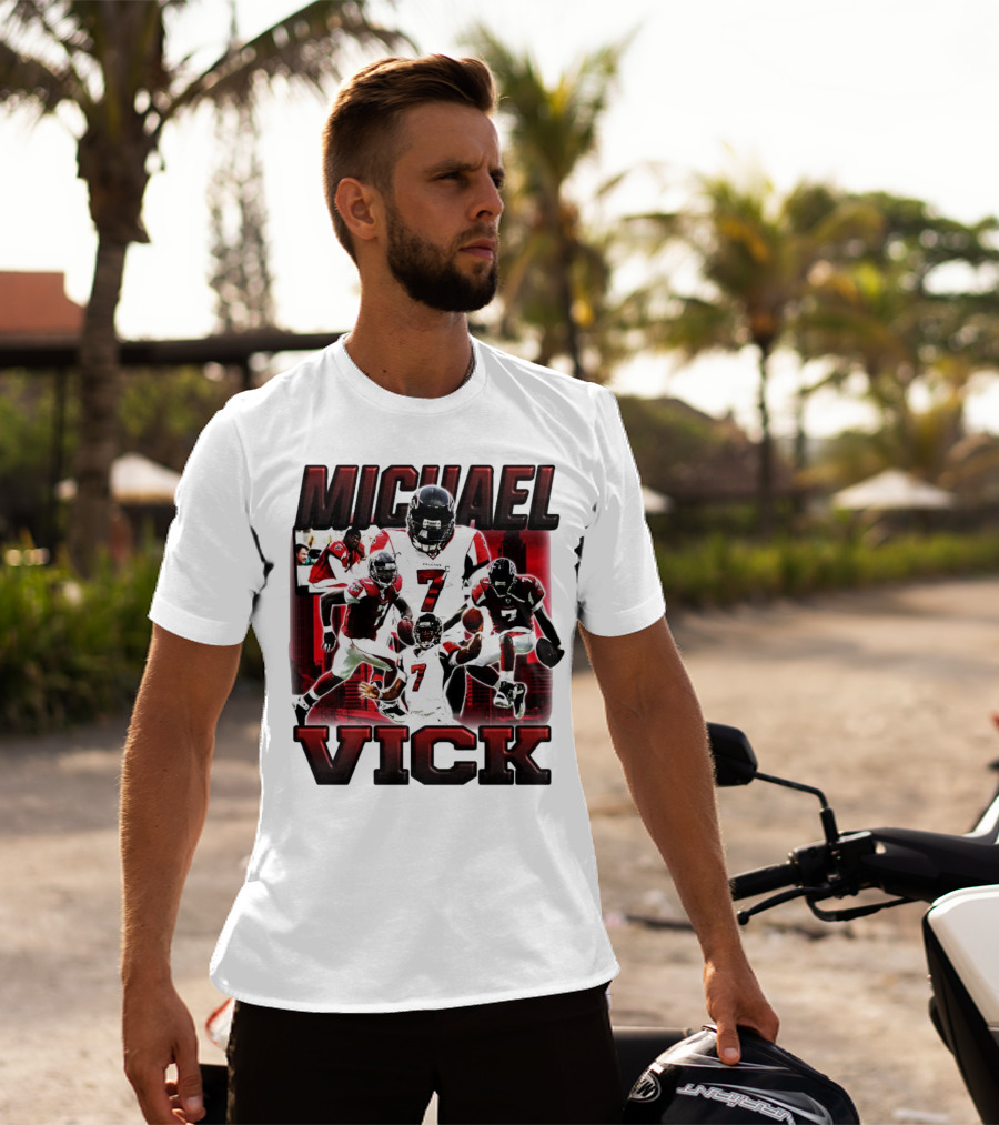 Michael Vick Atlanta Falcons Football Number 7 Quarterback Action Collage T-Shirt