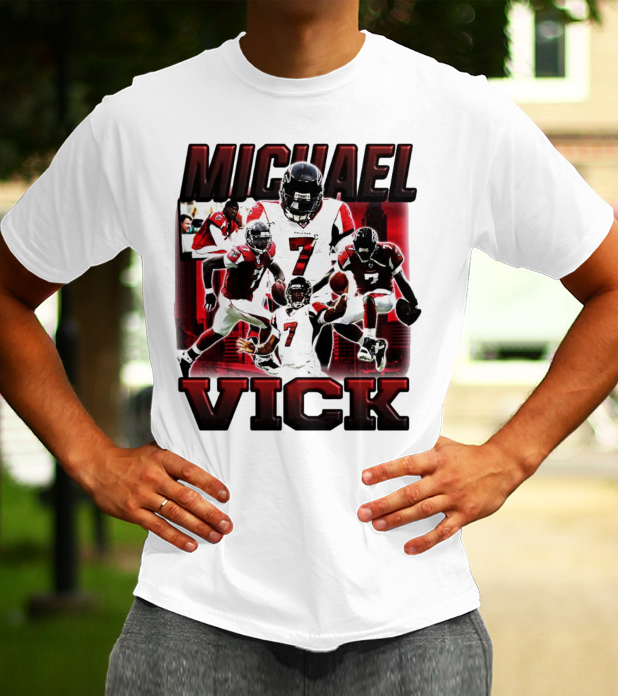 Michael Vick Atlanta Falcons Football Number 7 Quarterback Action Collage T-Shirt