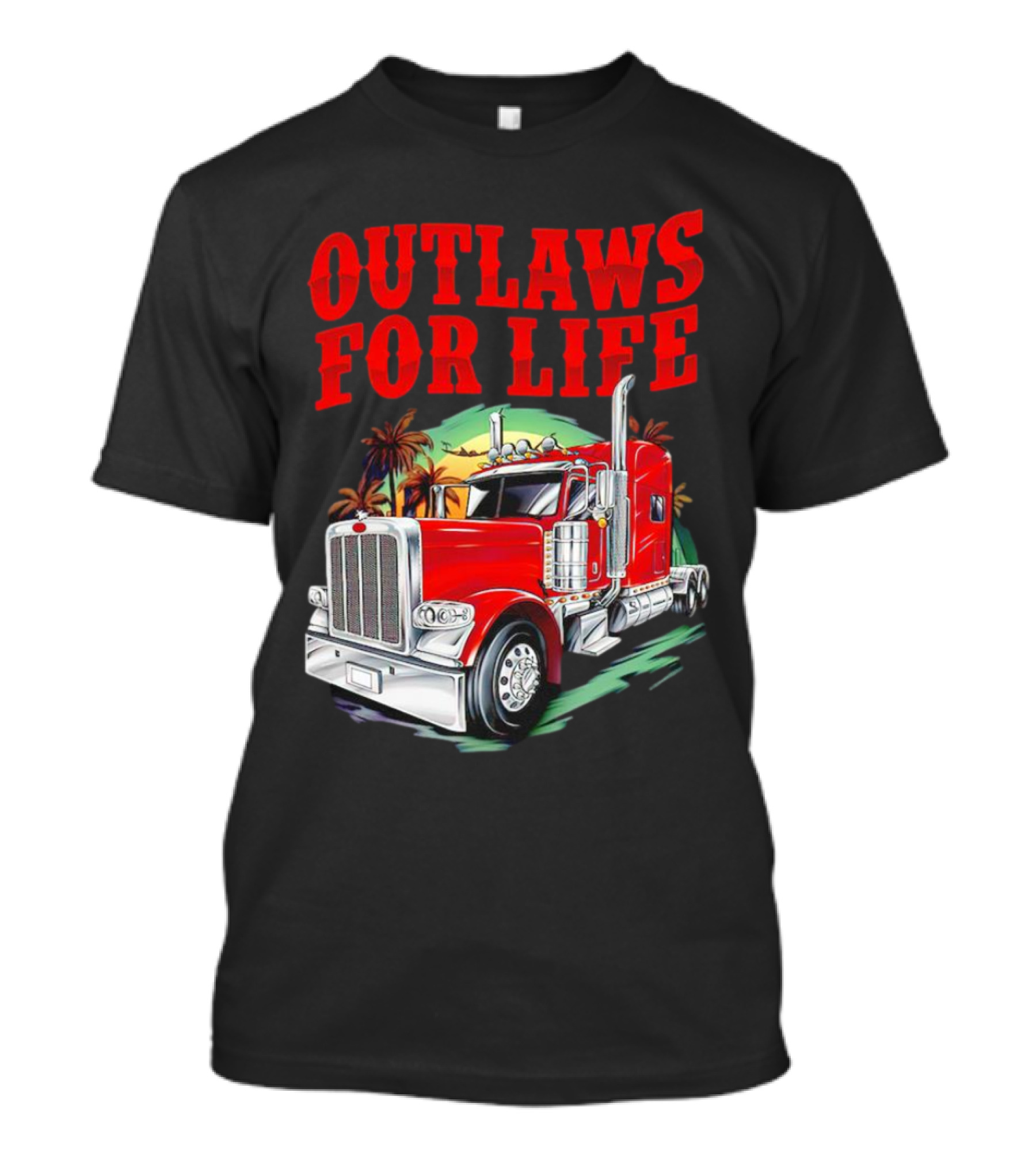 Outlaws For Life Red Truck Palm Trees T-Shirt