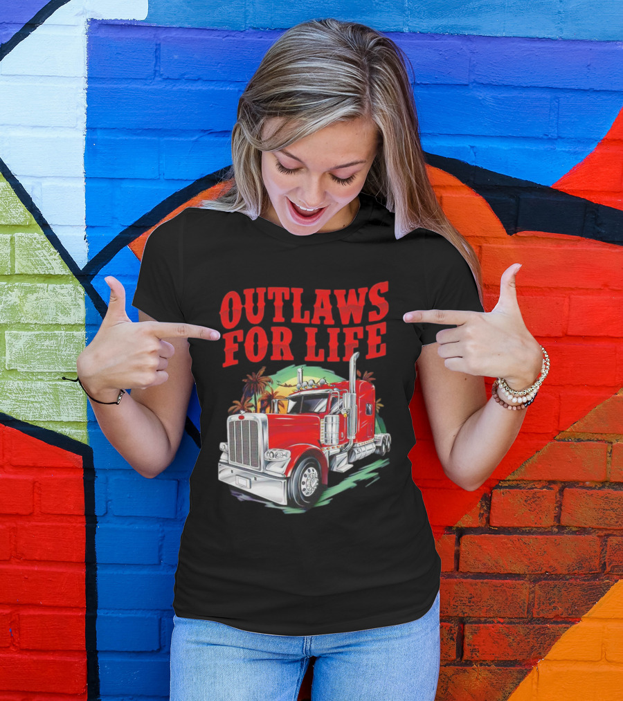 Outlaws For Life Red Truck Palm Trees T-Shirt