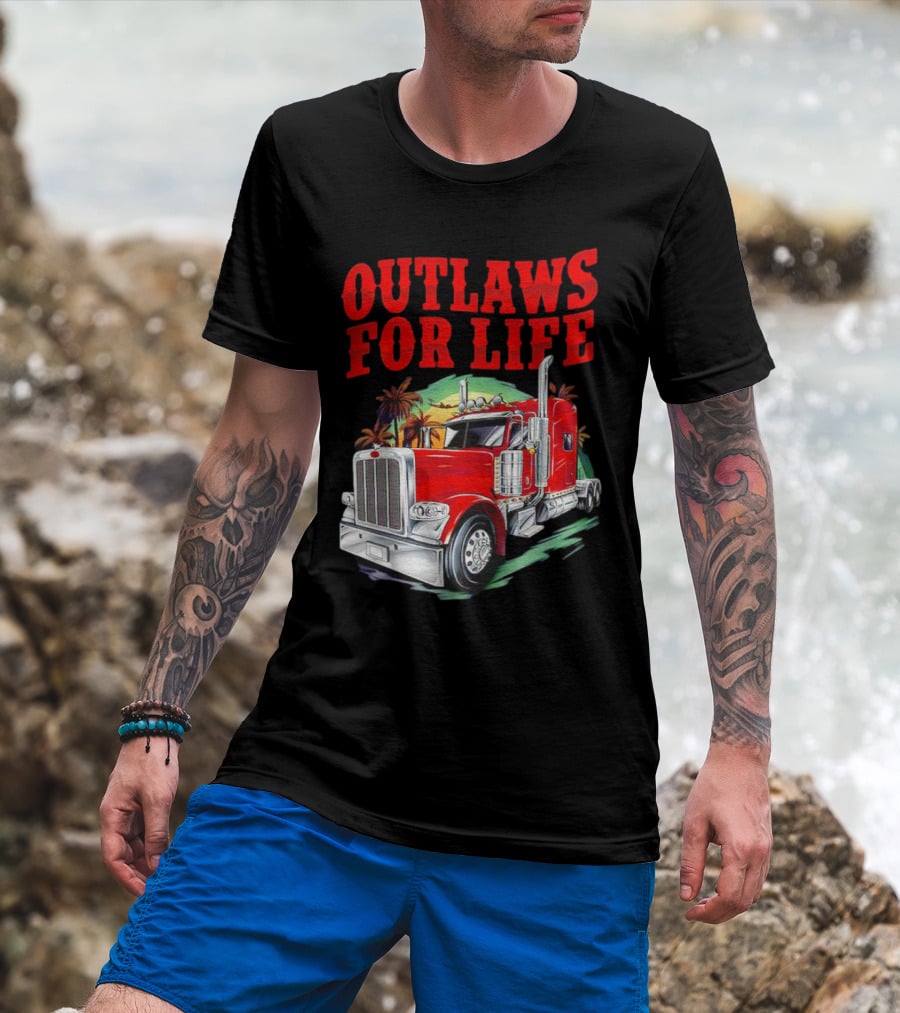 Outlaws For Life Red Truck Palm Trees T-Shirt