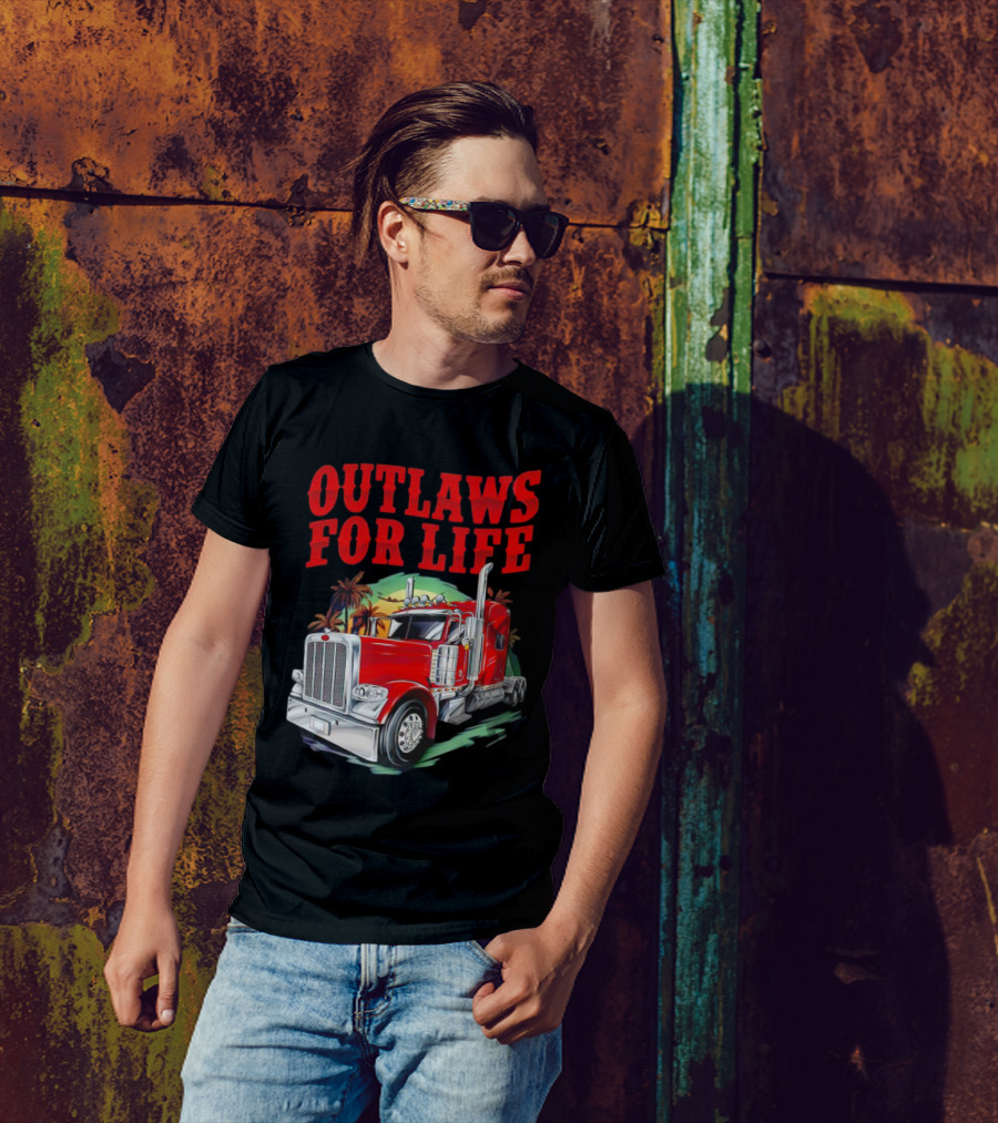 Outlaws For Life Red Truck Palm Trees T-Shirt