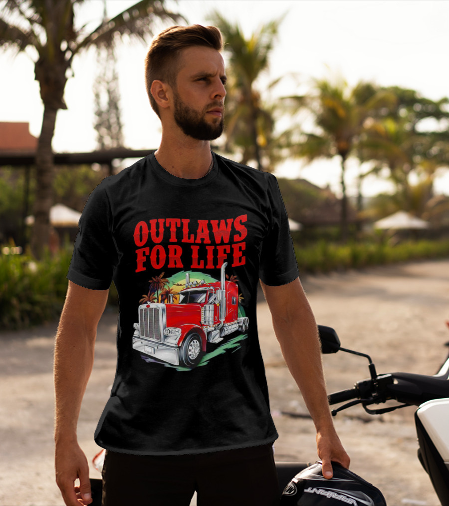 Outlaws For Life Red Truck Palm Trees T-Shirt