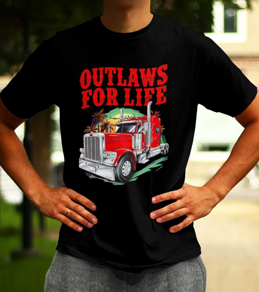 Outlaws For Life Red Truck Palm Trees T-Shirt