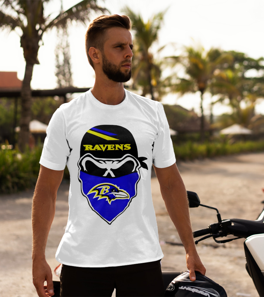 Ravens Skull Bandana Logo Baltimore Ravens T-Shirt