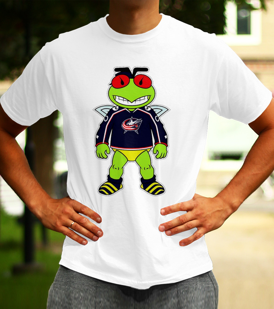 Columbus Blue Jackets Stinger Mascot Character In Team Jersey T-Shirt
