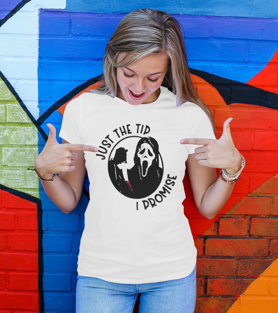 Ghostface Just The Tip I Promise Halloween Horror Movie Scream Mask T-Shirt