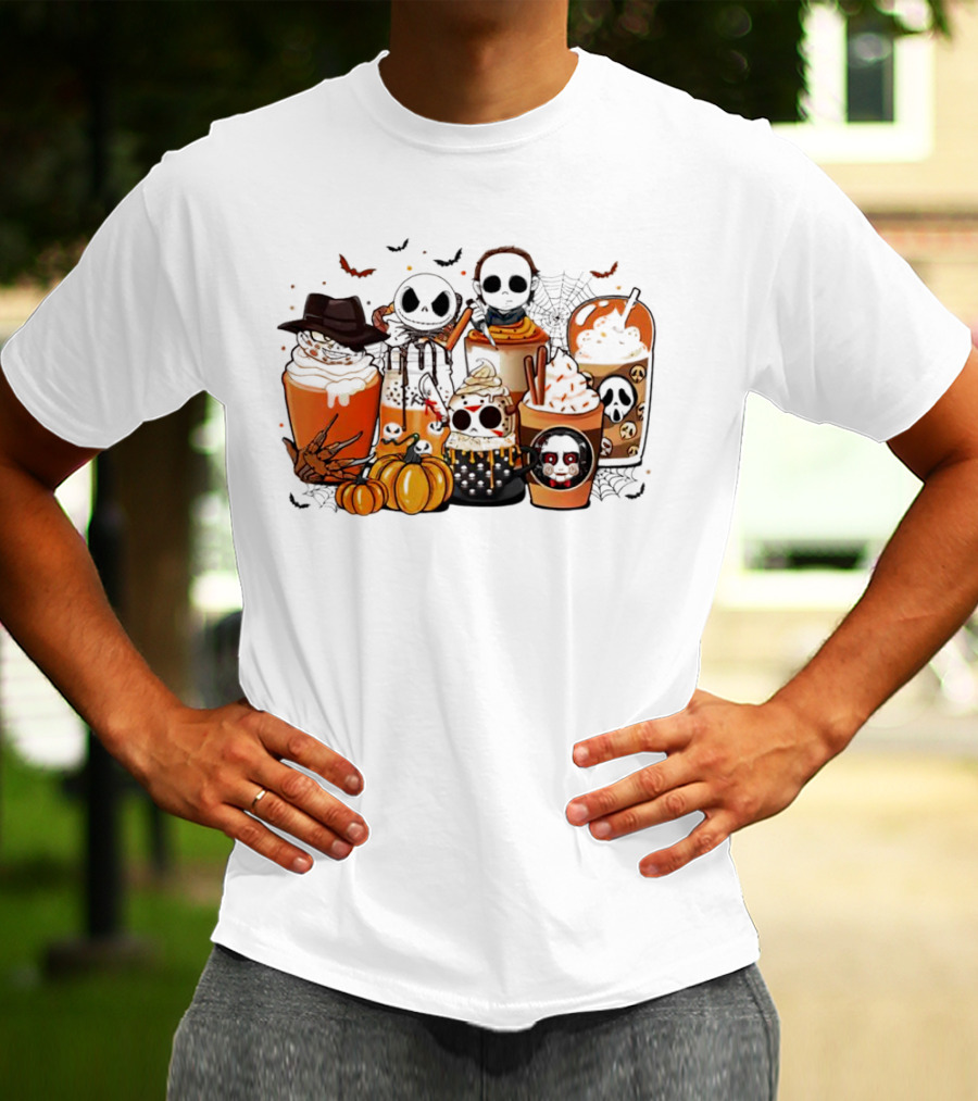 Halloween Cup Horror Funny Character Fall Pumpkin Latte Icons T-Shirt