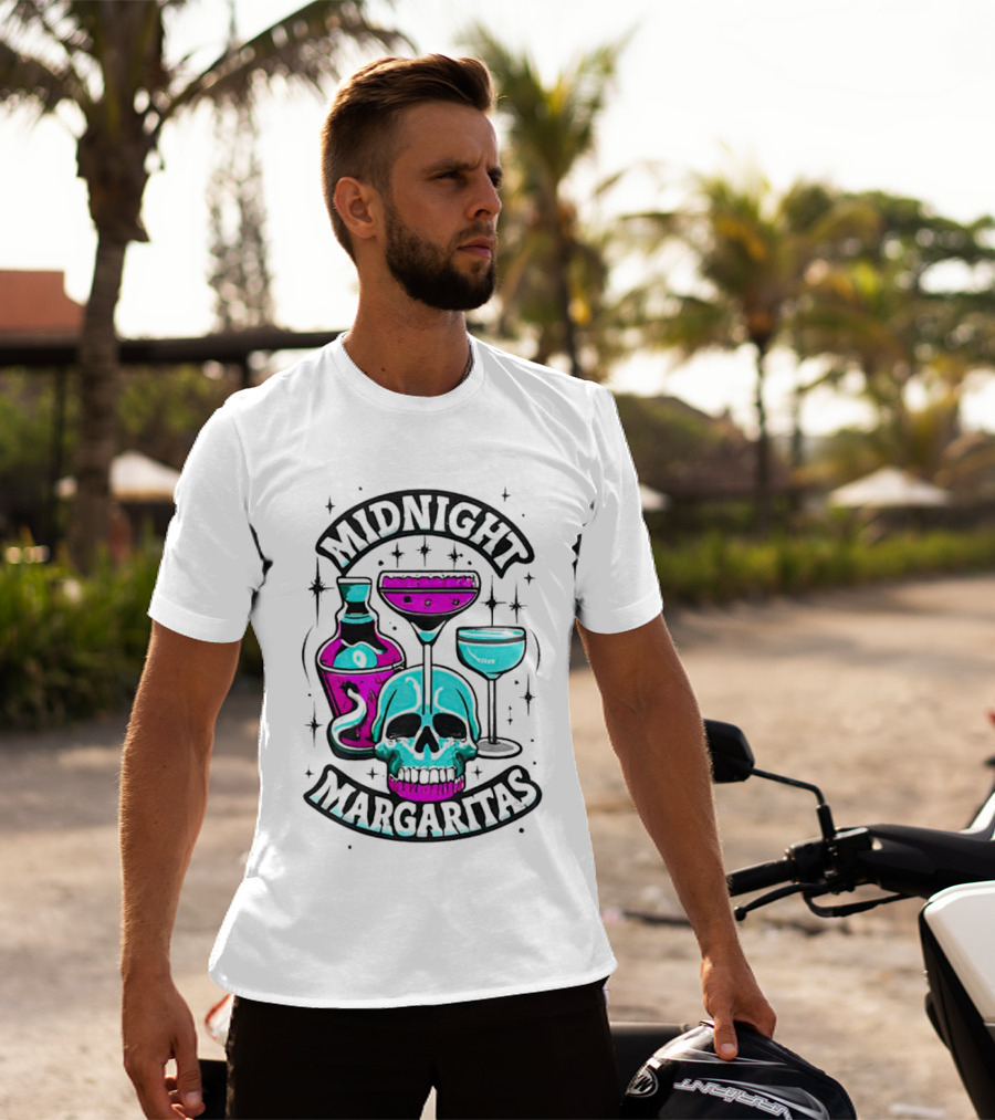 Midnight Margaritas Skull Neon Cocktails T-Shirt