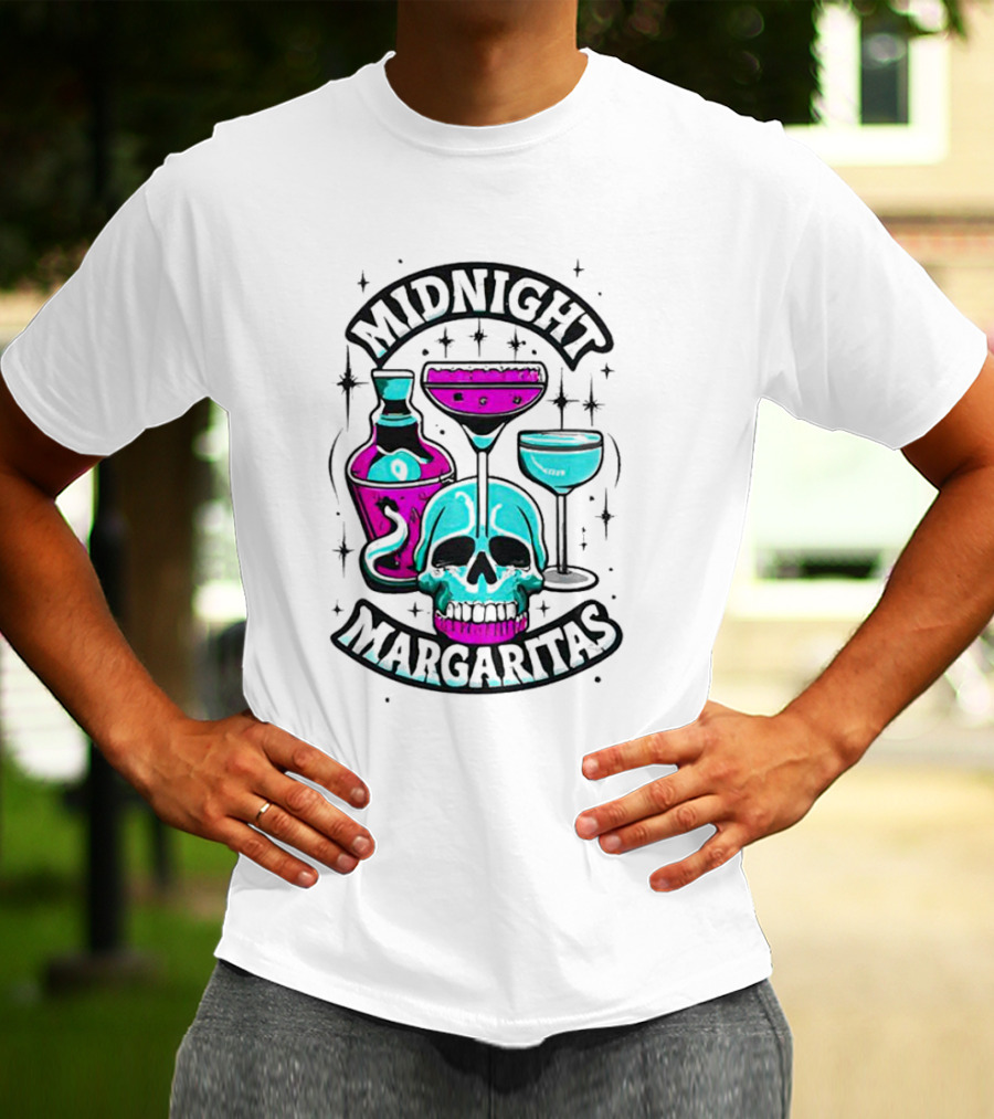 Midnight Margaritas Skull Neon Cocktails T-Shirt
