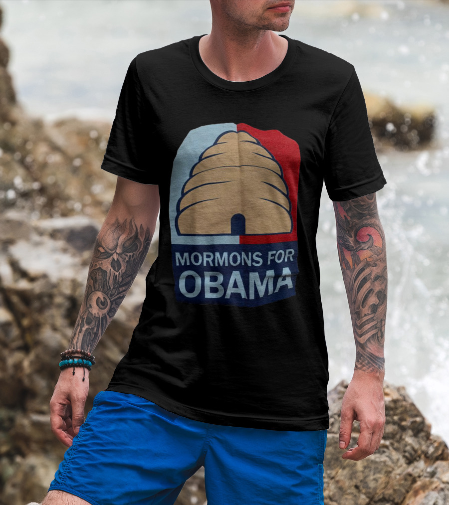 Mormons For Obama Beehive Symbol Two-Tone Background T-Shirt
