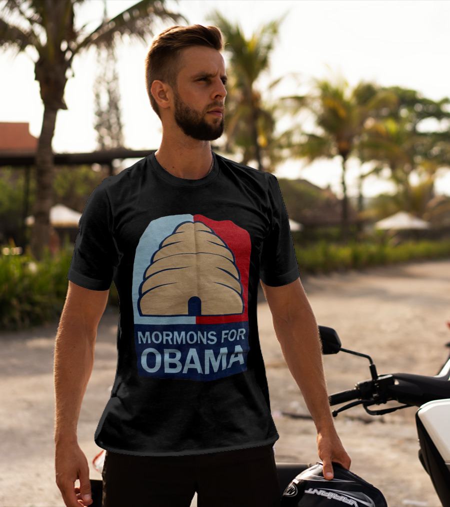 Mormons For Obama Beehive Symbol Two-Tone Background T-Shirt