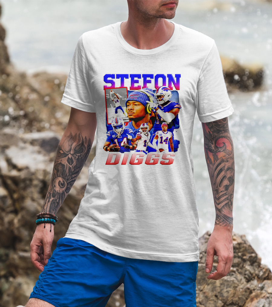 Stefon Diggs Buffalo Bills Football NFL Player Collage In Action T-Shirt
