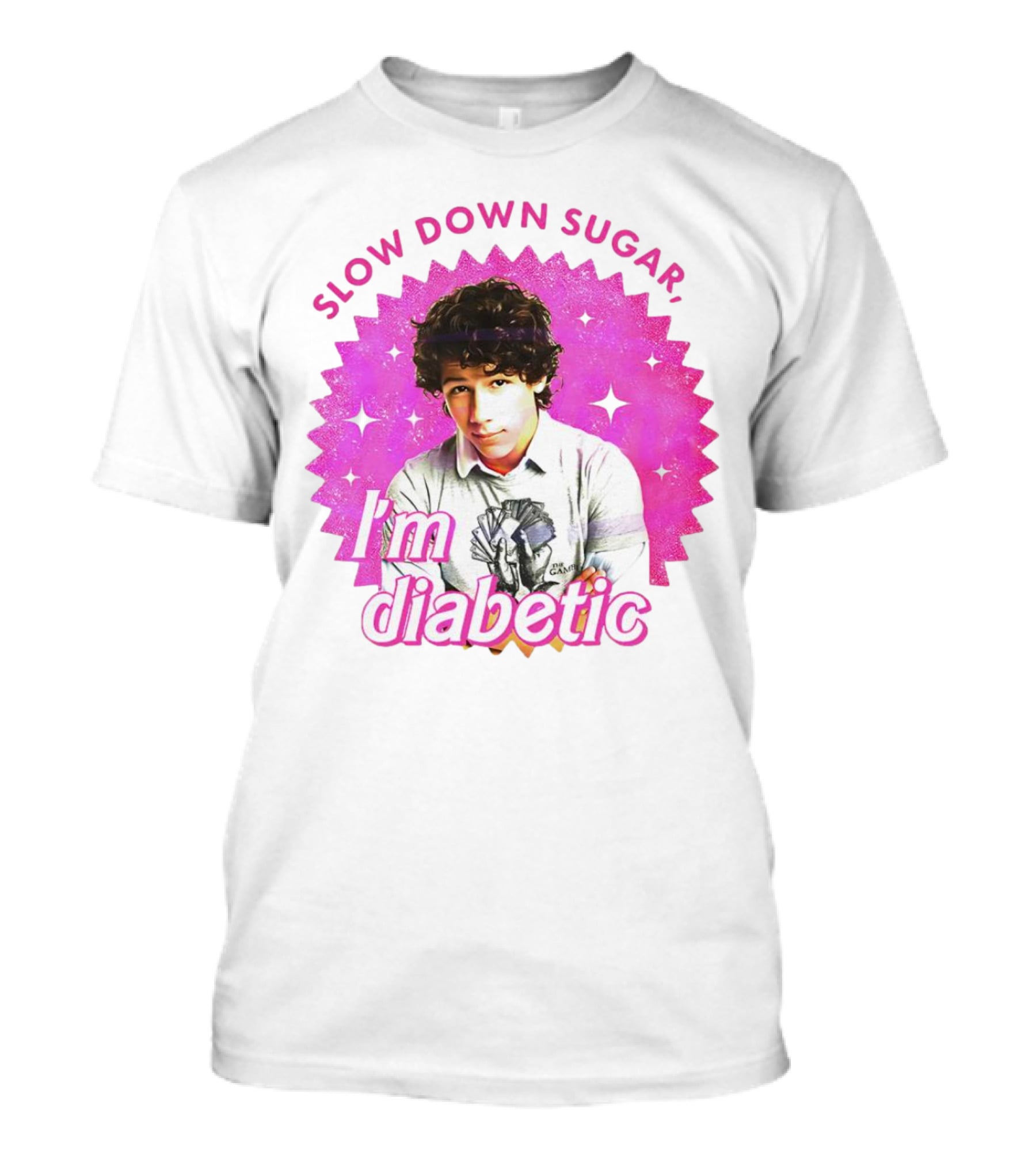 Nick Jonas Slow Down Sugar I'm Diabetic Pink Starburst T-Shirt