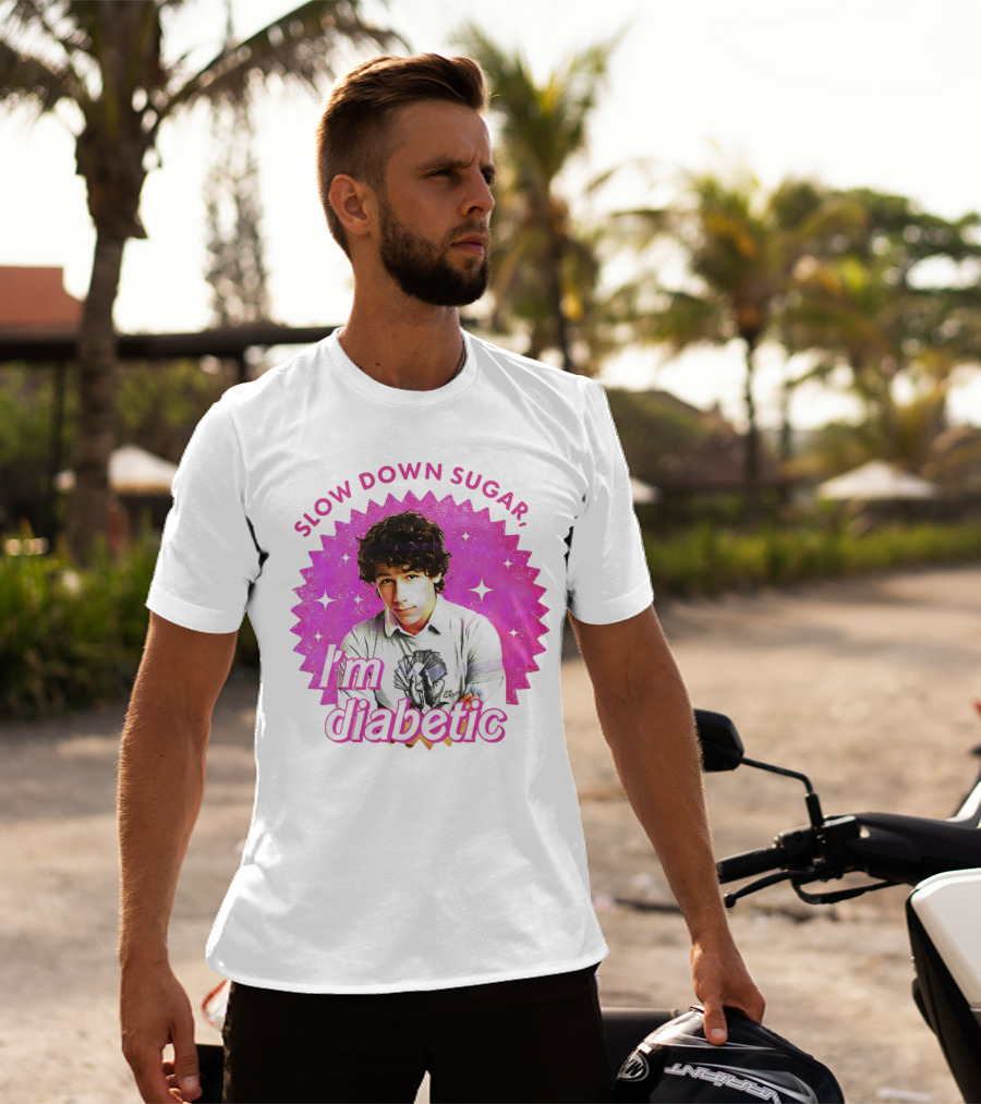 Nick Jonas Slow Down Sugar I'm Diabetic Pink Starburst T-Shirt