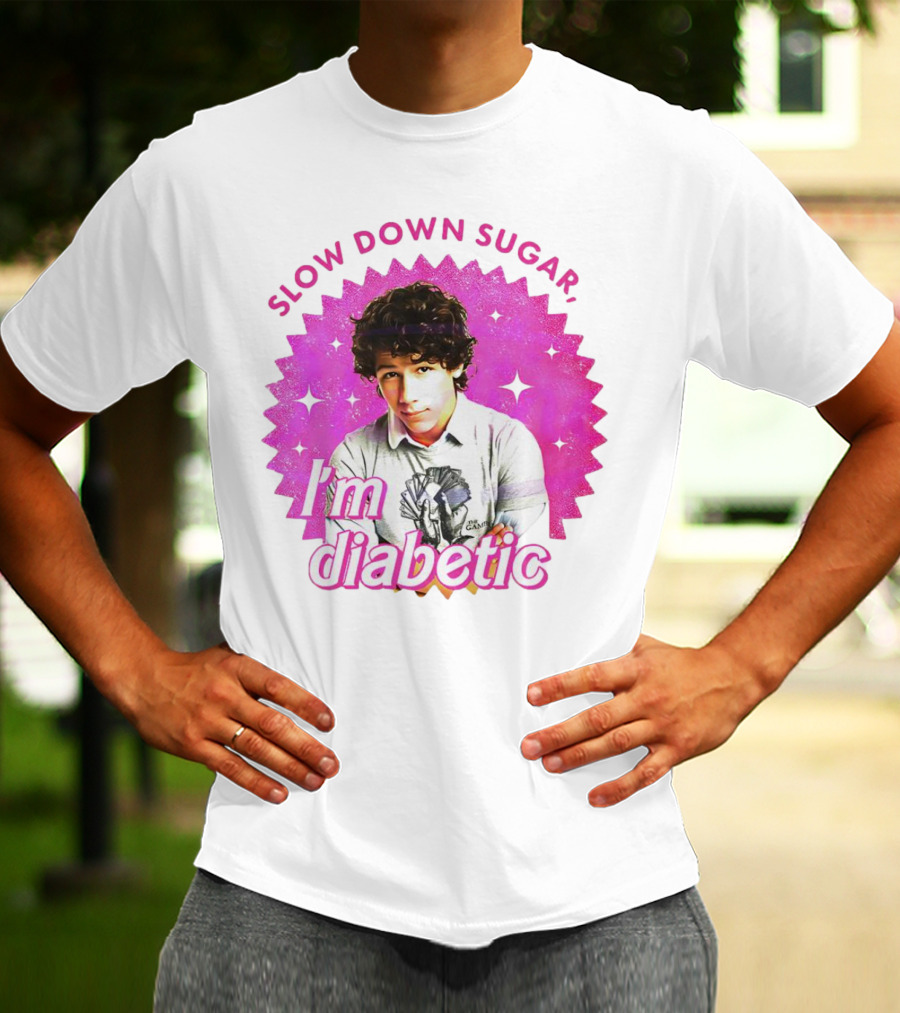 Nick Jonas Slow Down Sugar I'm Diabetic Pink Starburst T-Shirt