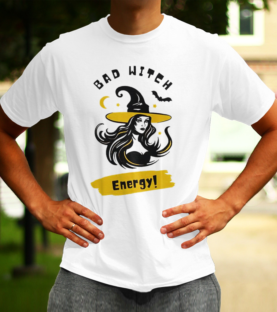 Bad Witch Energy Halloween Moon Bat Hat T-Shirt