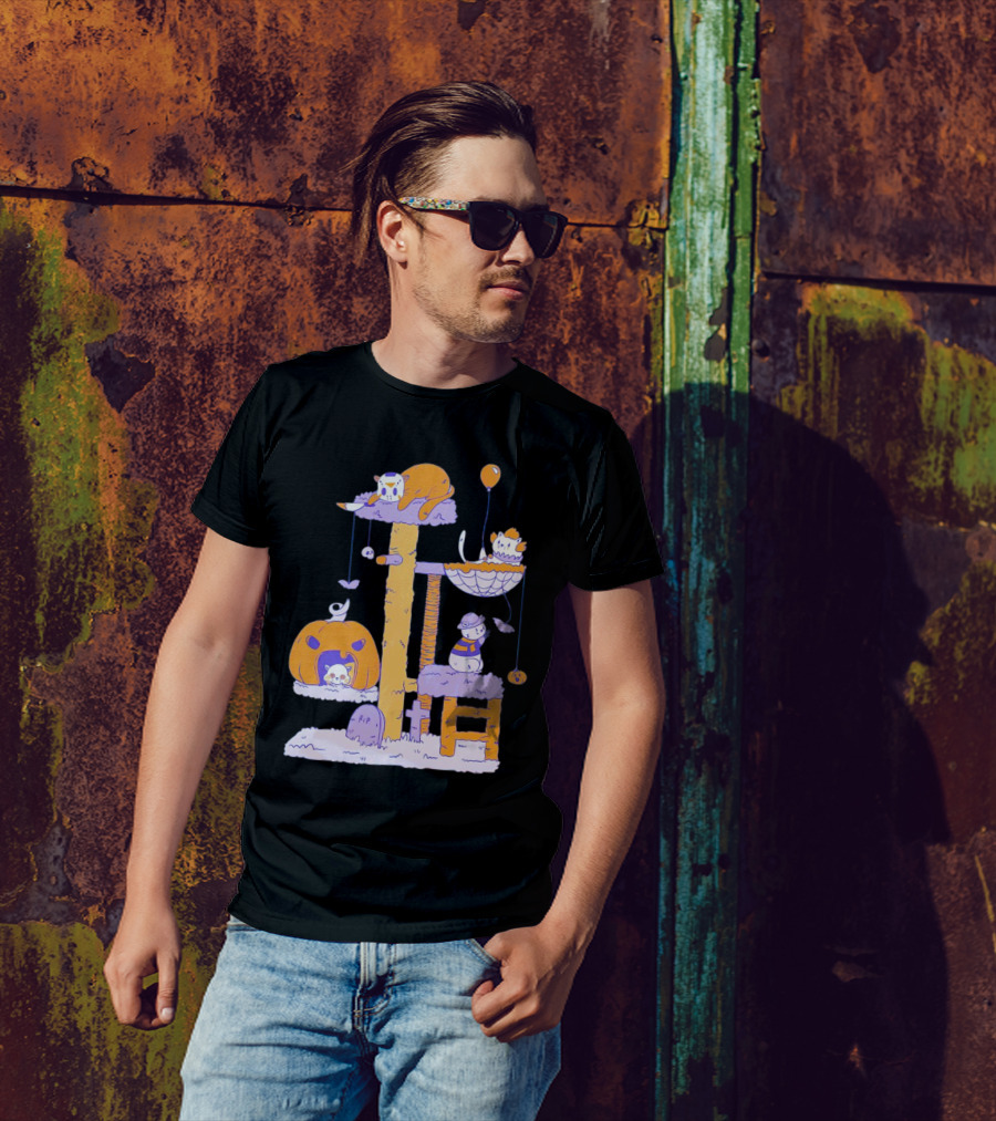 Cat Horror Icons Halloween Pumpkin Creepy Playhouse T-Shirt