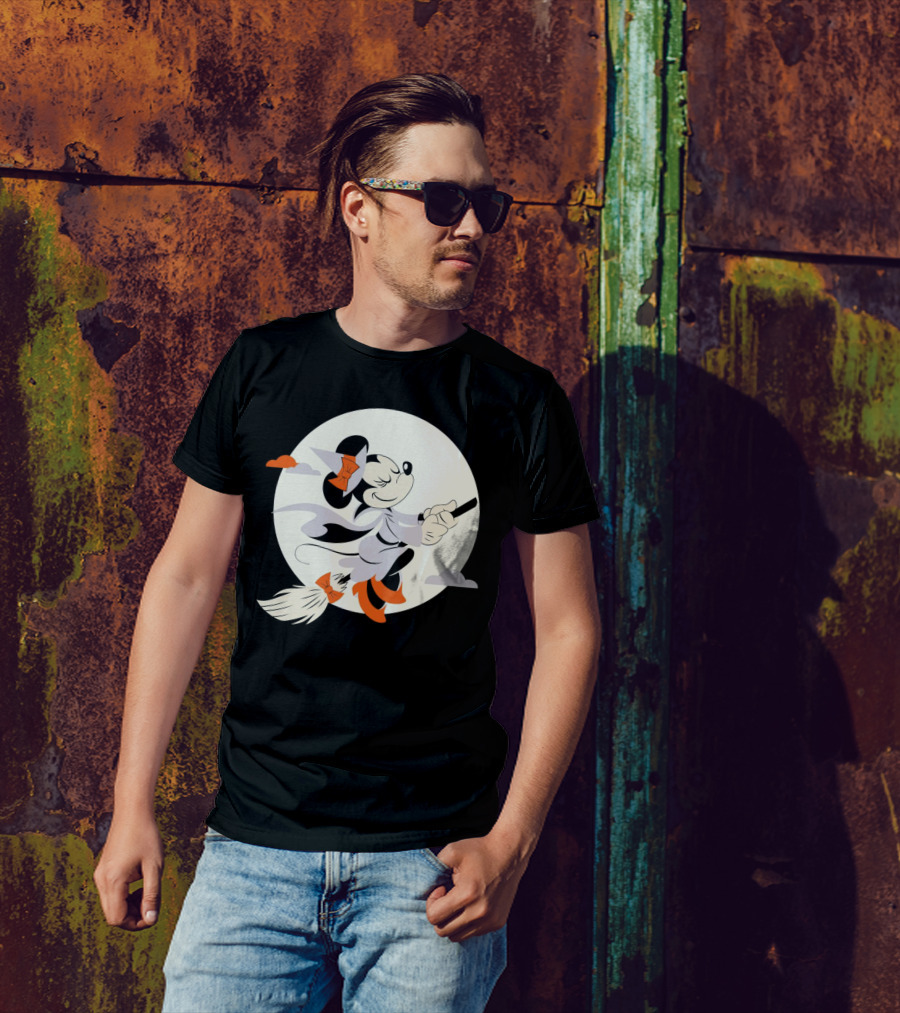 Minnie Mouse Witch Flying On Broomstick Halloween Full Moon T-Shirt