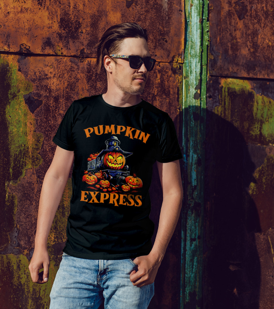 PUMPKIN EXPRESS Halloween Train With Jack-o'-Lantern Faces T-Shirt