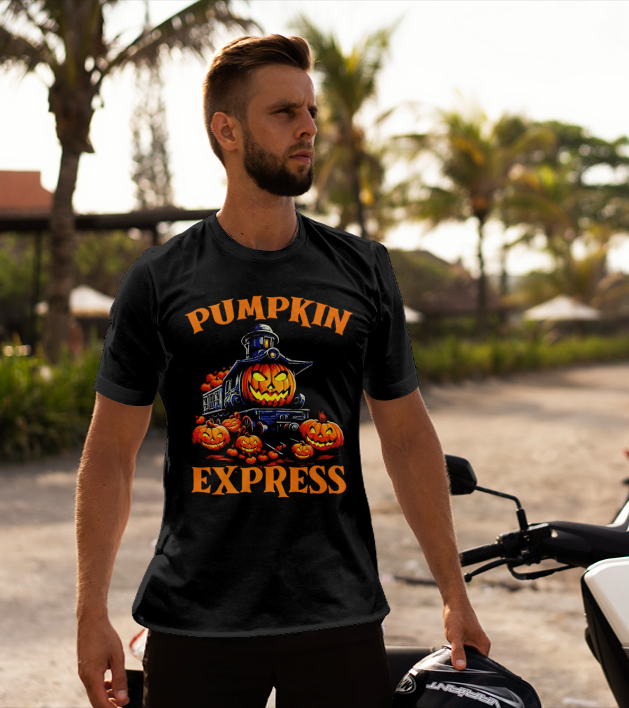 PUMPKIN EXPRESS Halloween Train With Jack-o'-Lantern Faces T-Shirt