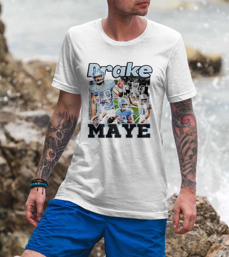 Drake Maye North Carolina Tar Heels Football Quarterback Action Collage T-Shirt